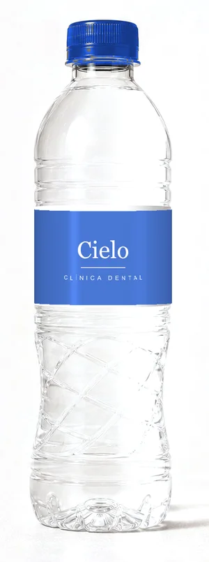 Botella con etiqueta de ejemplo azul, tapa azul