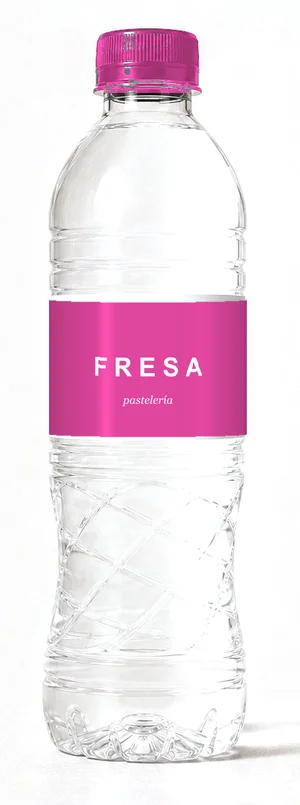 Botella con etiqueta de ejemplo fucsia, tapa fucsia
