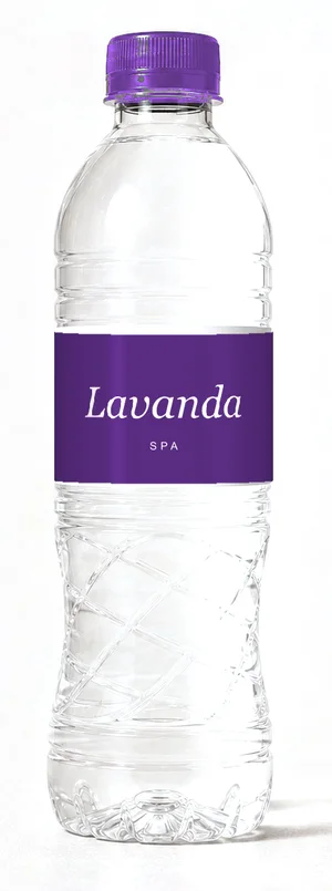 Botella con etiqueta de ejemplo morado, tapa morada